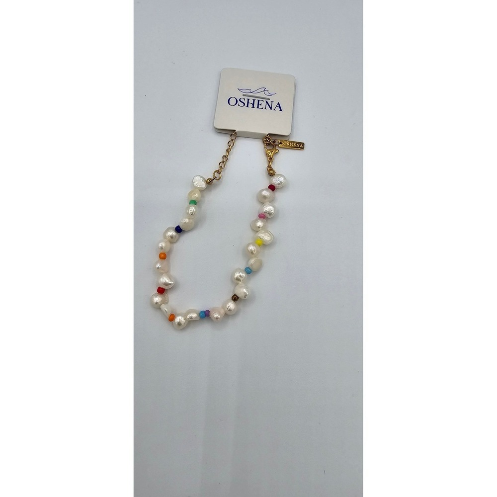Oshena Riviera Candy Pearl Beaded Bracelet White Baroque Coastal MSRP $190